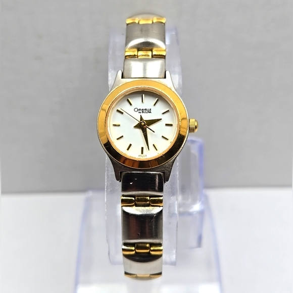 Womens Caravelle Bulova Gold Silver Two Tone Watch 45L03 Petite New Battery - Picture 1 of 9